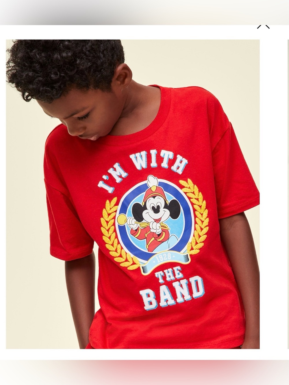 NWT Limited Edition Big Kids Unisex Mickey Mouse “I'm with The Band” Red Tee